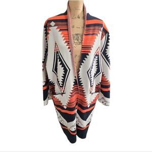 OLIVER O Orange Aztec Medium Weight Sweater Cardigan Duster Plus Size 3X New‎